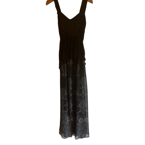 Free People Belladonna Black Chiffon Boho Maxi Dress Sz 2 - Picture 1 of 3